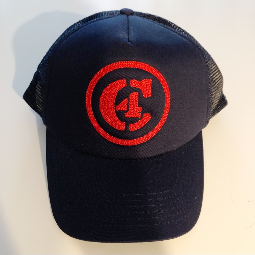 NWOT WATERMAN C4 Slate Blue Red Embroidered C4 Logo Snap Back Mesh Trucker Hat